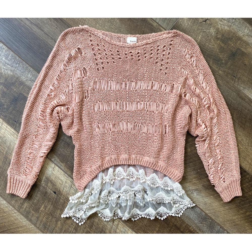 {Listicle} Dusty Rose Lace Hem Loose Knit Sweater